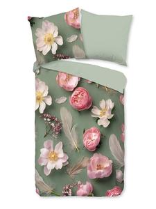 Комплект постельного белья из фланели "Senzi" в зелено-розовом цвете Good Morning, 200x220 см