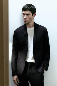 Приталенный льняной пиджак H&M, синий