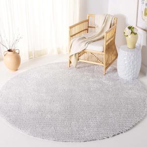 Ковер SAFAVIEH, 201 x 201 см, Tahoe Shag Collection, круглый, Light Grey, однотонный дизайн, плюшевый толщиной, идеален для помещений с высокой проходимостью в гостиной, спальне, столовой (THO651F-7R)