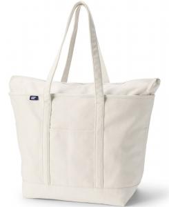 Очень большая холщовая сумка-тоут с пятью карманами, застежкой-молнией и длинными ручками Lands' End, Natural/natural