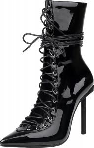 Женские ботильоны на шпильке с заостренным носком и вырезами, с боковой молнией XIEPP, Black