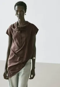 Асимметричная драпированная блузка Massimo Dutti, Dark Brown