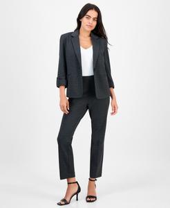 Укороченные брюки средней посадки, прямого кроя, в елочку, с завышенной талией AK Anne Klein, Anne Black