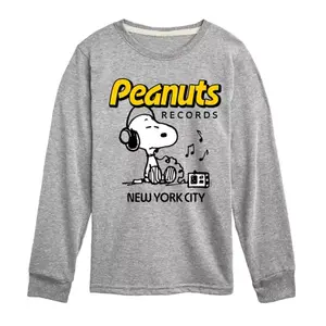 Футболка с длинным рукавом и принтом Peanuts Records Snoopy в наушниках для мальчиков 8-20 лет Licensed Character, серый