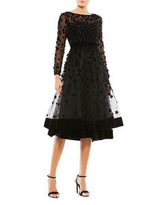 Прозрачное приталенное платье Mac Duggal с цветочным принтом, черный