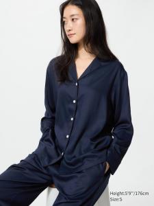 Сатиновая пижама с длинным рукавом Uniqlo, 69 navy