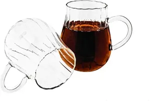 Набор из 6 стаканов Riffle, 350 мл - стаканы для чая и кофе с ручками, изготовлены из боросиликатного стекла. Mulex