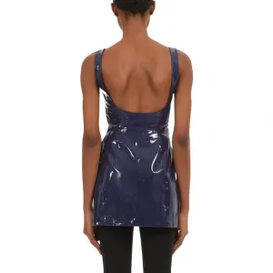 Безрукавное платье-мини из лаковой кожи Ferragamo, midnight синий