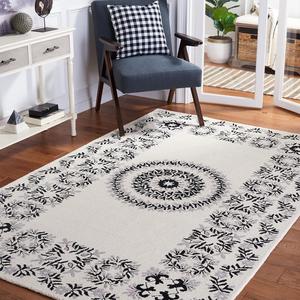 Ковер SAFAVIEH, 92 x 153 см, Empire Collection, Ivory & Black, ручной работы медальон из шерсти, идеально для помещений с высокой проходимостью: прихожая, гостиная, спальня (EM826A)