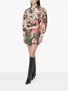 Платье с вышивкой бисером, принтом и поясом Farm Rio, бежевый