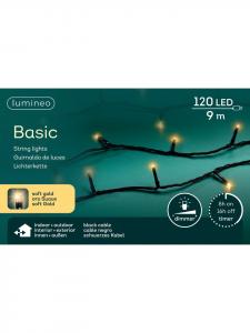 Lumineo Базовая гирлянда из 120 светодиодов, 9 м, черный кабель, цвет «мягкое золото»