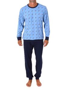 NORMANN Пижамный комплект с длинными рукавами, манжетами и минималистичным принтом, светло-голубого цвета