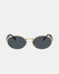 Женские овальные солнцезащитные очки с металлическим покрытием зеленого цвета Prada, золотой