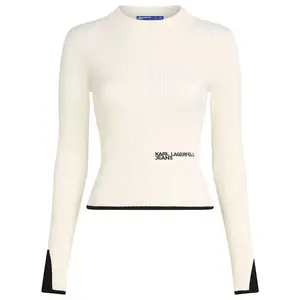 Джинсы Карла Лагерфельда, свитер с высоким воротником-стойкой Karl lagerfeld jeans, бежевый