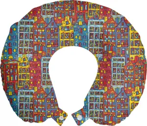 Подушка для шеи ABAKUHAUS Cartoon Apartments, Sketch Amsterdam, дорожный аксессуар из пеноматериала для самолета и автомобиля, 30x30 см, разноцветная Abakuhaus