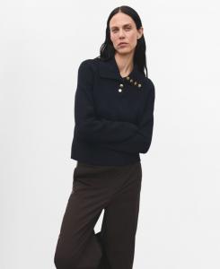 Женский ребристый свитер с воротником-поло и пуговицами MANGO, Dark Navy