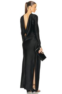 Палладиевое платье с длинными рукавами и складками Christopher Esber, черный