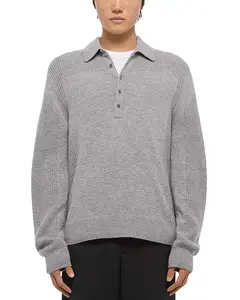 Свободный крой, шерстяной поло-свитер блочной вязки. Helmut Lang, серый