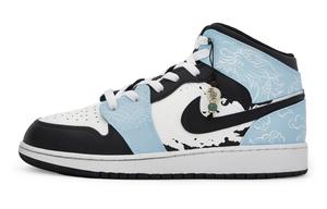 Кроссовки Air Jordan 1 Vintage Basketball Shoes Women's Mid-top Black, синий