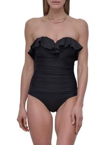 Слитный купальник-бандо с оборками DKNY, черный