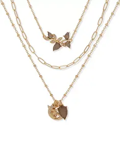 Фронтальное ожерелье из трех рядов стеклянных камней в виде птичьих веток Lonna & Lilly, jet