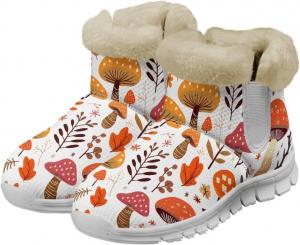 Зимние ботинки Howilath с принтом грибов для женщин, противоскользящие с меховой подкладкой, пушистые снежные сапоги, Aesthetic Botanical Mushroom