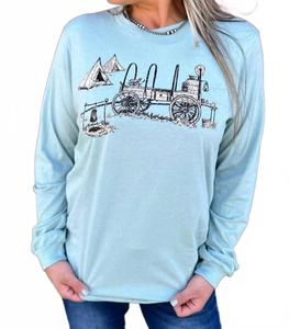 Футболка с длинным рукавом Country Blu’S - плюс в светло-бирюзовом Sterling Kreek