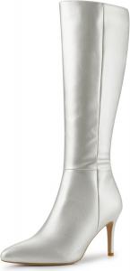 Женские высокие сапоги Allegra K с острым носком и каблуком-стилетто до колена, Silver