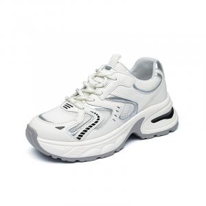 Кроссовки женские толстые низкие Qiaonai, бежевый/серебряный