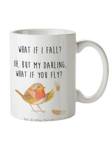 Керамическая кружка с перьями малиновки и надписью белого цвета Mr. & Mrs. Panda