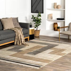 Ковер для помещений nuLOOM, 153 x 239 см, с бахромой, машинного ткачества, легко чистится, прочный, не линяет, Aline Beige