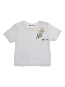 Футболка с вышитыми цветами Marni Kids, белый