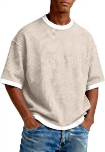 Футболка с коротким рукавом waffle для мужчин, oversized, цветной блок