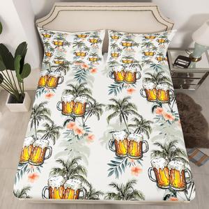 Erosebridal Комплект постельного белья Beer Themed с тропическим принтом из пальмовых листьев и цветочным узором в морском стиле, Yellow Green