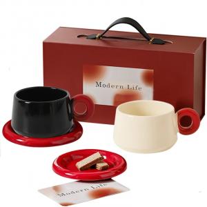 Кофейный набор Kawasimaya CJ-244-01, 2 чашки 2 блюдца, белый/черный