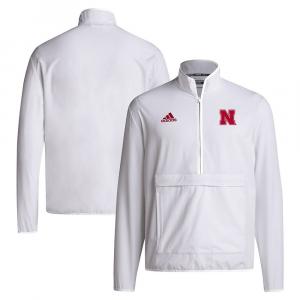 Мужская белая куртка adidas Nebraska Huskers Coaches с полумолнией сбоку, цвет Neb White