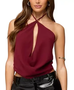 Шифоновый топ с открытой спиной и воротником-хомутом Edikted, красный