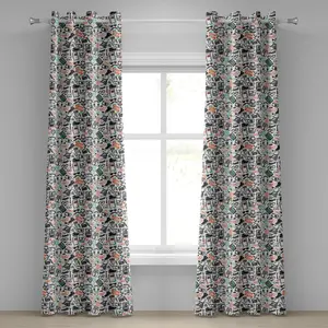 Шторы ABAKUHAUS с люверсами в стиле инди, с рисунком в стиле хипстерской моды, аксессуарами и символами, эфемерным искусством, декоративные двухпанельные шторы, 280 x 175 см, цвет морской пены, оранжевый, черный