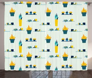 Шторы ABAKUHAUS Hipster Rustic, с рисунком суккулентов и книг, универсальные ленточные шторы для гостиной с петлями и крючками, 280 x 225 см, цвет: белый, оранжевый и индиго Abakuhaus