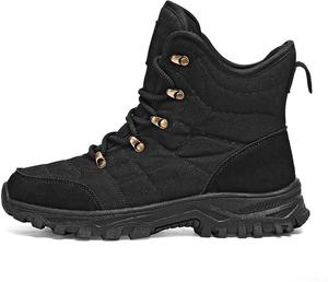 Зимние кожаные водонепроницаемые снегоступы с теплой меховой подкладкой и противоскользящие походные ботинки для улицы Generic, черный