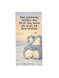 Mr. & Mrs. Panda Полотенце с изображением пингвина и надписью пастельно-серого цвета