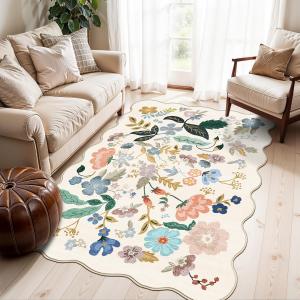 Ковёр с фестоном Hy Hao Yun Lai Floral для гостиной, 92х153 см, кремовый/цветочный