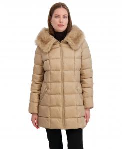Женское приталенное стеганое пальто TAHARI квадратного кроя с воротником из искусственного меха Tahari, Latte