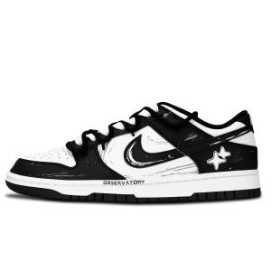 Nike Кроссовки для скейтбординга Dunk Black White, Racing Through The Wind, износостойкие, низкие, унисекс, черные