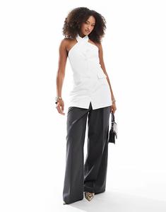 Длинный приталенный жилет Bershka с халтером белого цвета