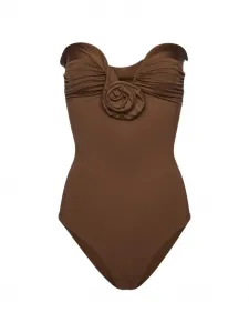 Купальник с рюшами и цветочным декором Magda Butrym, коричневый