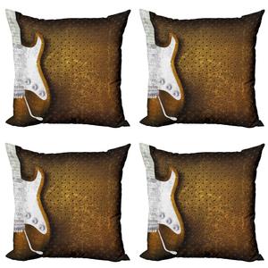 ABAKUHAUS Набор чехлов для подушек в стиле рок-музыка (4 предмета), гитара в горошек, современная двусторонняя цифровая печать, 50 см x 50 см, белая карамель