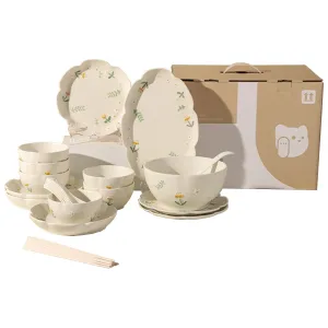 Набор посуды Kawasimaya, бежевый, суповая миска, рыбная тарелка, 21 предмет 6 персон