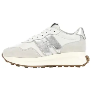 HOGAN H641 кожаные и замшевые низкие Casual кроссовки на 5 см для женщин, белые серебристые