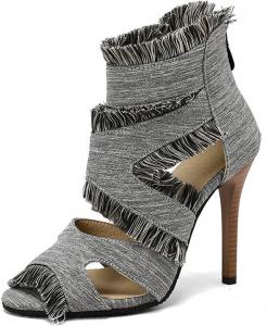 Женские сандалии Optigard с открытым носком «рыбий рот», джинсовые на шпильке, молния сзади, вырезы, дышащие, с нескользящей подошвой, ботильоны на щиколотке, с кисточками, для свадьбы и вечерних платьев